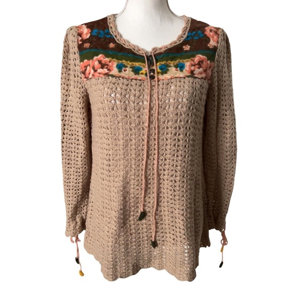 Free People knit crochet sweater size Large - Picture 7 of 7